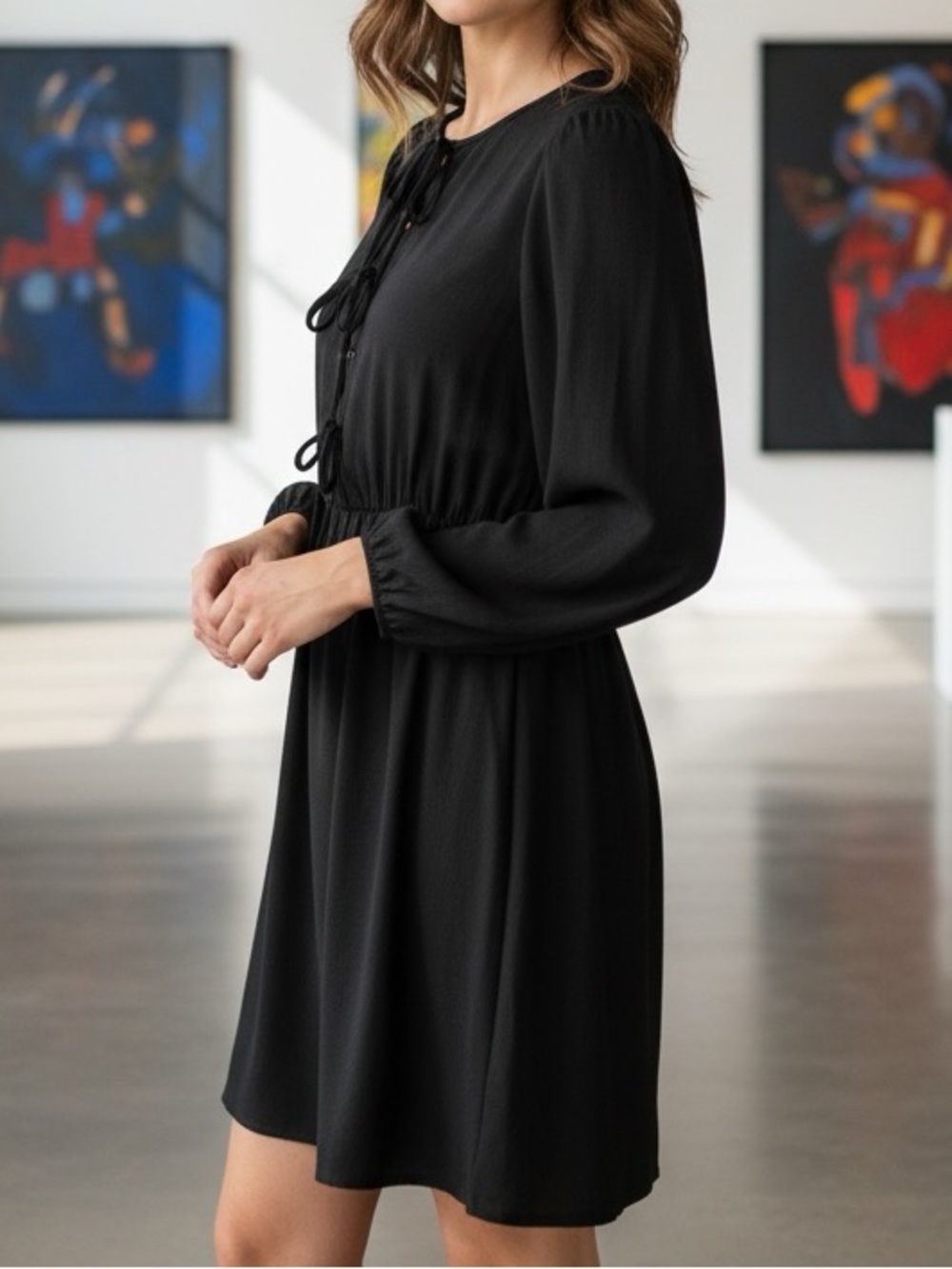 ZESICA Black Unlined Long Sleeved dress Elasticized Features